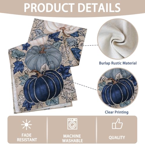 Heirloom Haven Vintage Blue Pumpkin Fall Table Runner 13x72 Inch