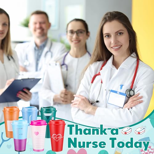 24 Pack Nurse Coffee Cups - 16oz Reusable Plastic Tumblers for Healthcare Gifts