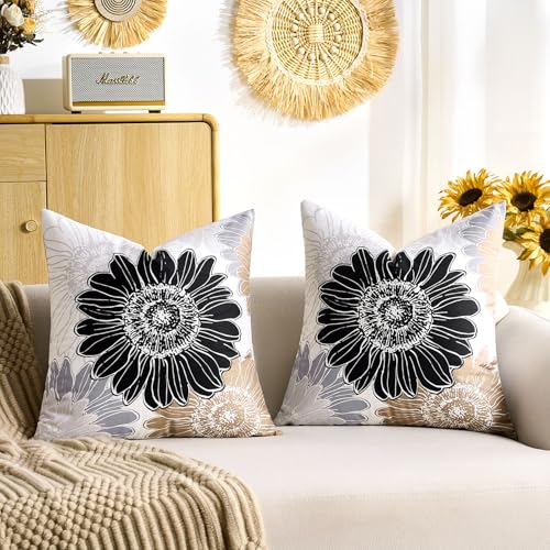 Sunflower Farmhouse Throw Pillow Covers – Set of 2, 18x18