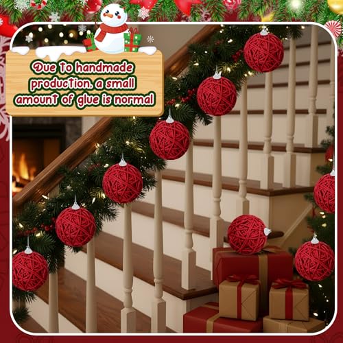 15 Pcs Burgundy Red Yarn Christmas Ornaments Balls Bulk Rustic Farmhouse Holiday Decorations