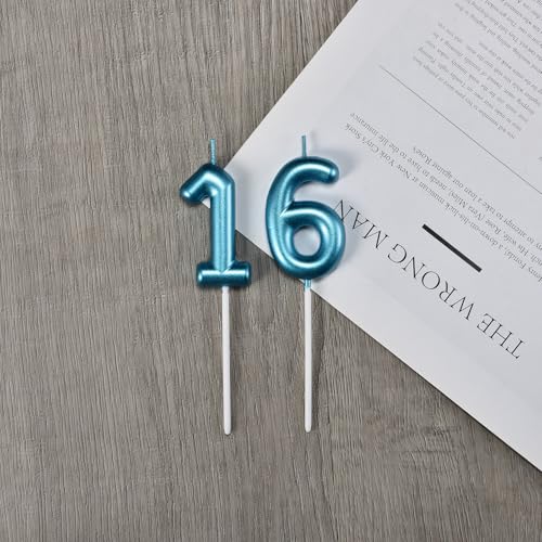 Glitter Blue 16th Birthday Candle Set | Number 16 & 61 Cake Toppers