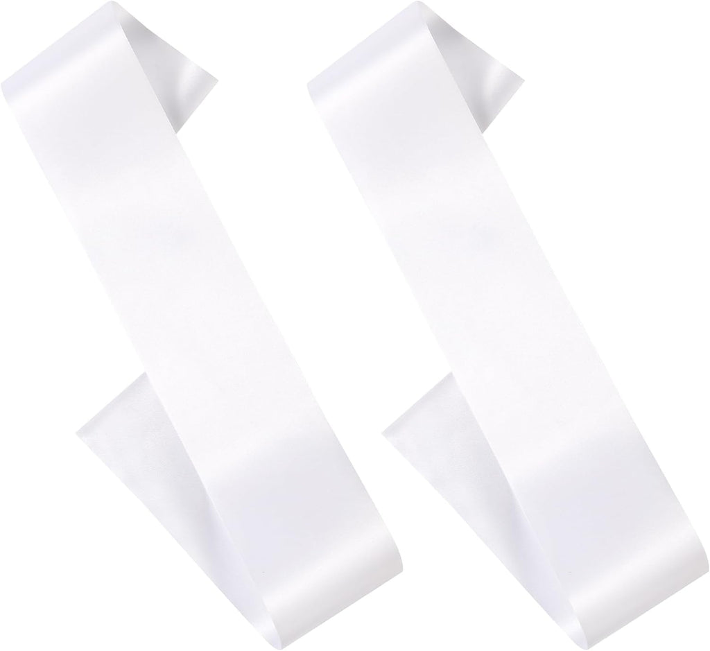 Skiennix 2 Pack White Satin Sashes - Versatile DIY Pageant & Party Decorations with 2 Pins Included