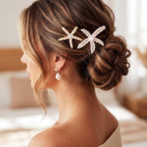 Fashey Gold Starfish & Pearl Hair Clips Mermaid Beach Hair Accessories