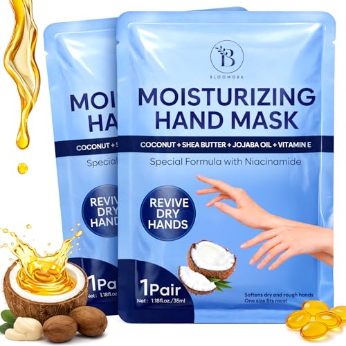 BLOOMORA Repairing Hand Mask Gloves with Shea Butter & Vitamin E (2 Pairs)
