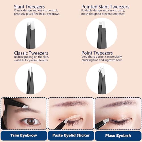 Precision Tweezer Set 4-Piece Stainless Steel Eyebrow Tweezers for Facial Hair