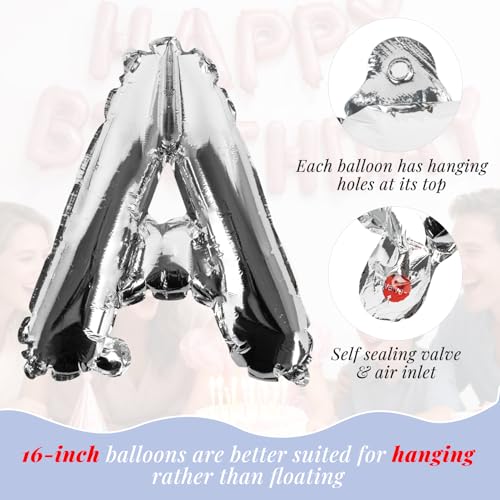 CARGEN 16-Inch Happy Birthday Balloons Banner - Silver Mylar Decor