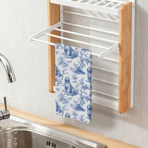 Otterhound Kitchen Dish Towels - Floral Dog Print, 16x24 Inch