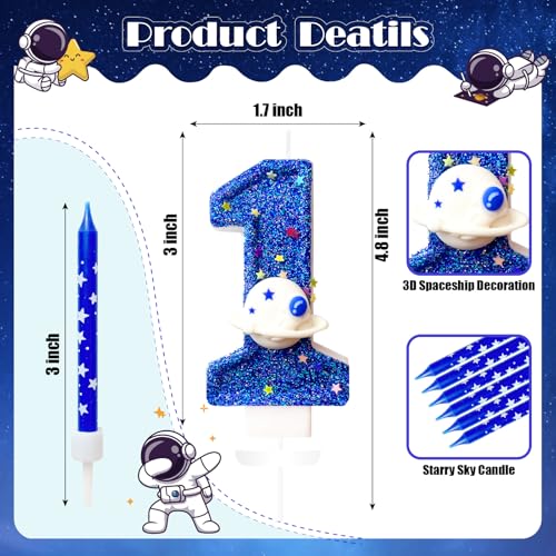 Astronaut Space Birthday Candle Set - 11 Pcs with Number & Spaceship
