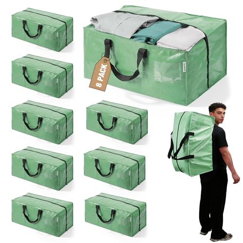 WORKPRO Extra Large Moving Bags - 8 Pack Green Heavy-Duty Storage Totes