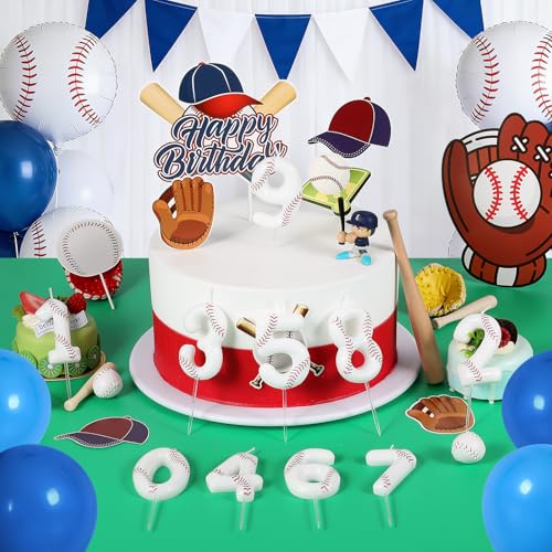 White Number 1 Baseball Candle for Birthday Party Decorations