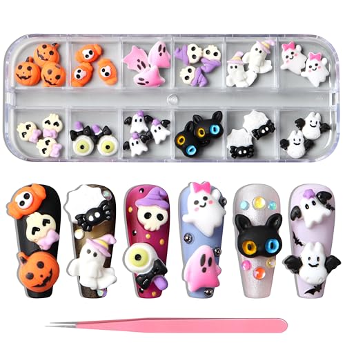 Halloween Nail Art Charms 12 Grids 3D Pumpkin Ghost Resin Gems