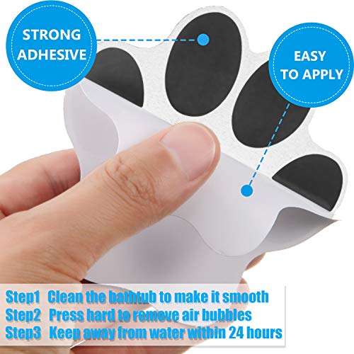 Mudder 20 Pcs Non-Slip Bathtub Paw Stickers - Black Adhesive Shower Treads