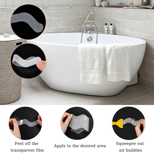 48-Piece Wavy Anti-Slip Shower Treads, Clear PEVA Safety Grip for Bathtubs