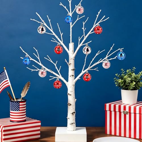 12 Pcs 4th of July Patriotic Ball Ornaments - Red, White & Blue Decor