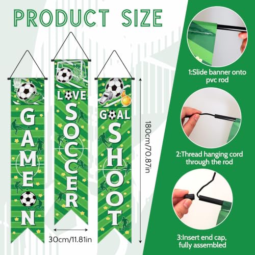 Soccer Hanging Banners Porch Signs 3-Piece Football Party Decorations