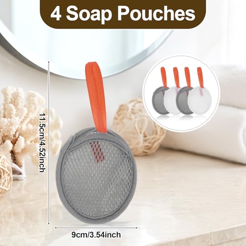 Grevosea 4 Pack Mesh Soap Saver Bag Exfoliating Pouch with Drawstring