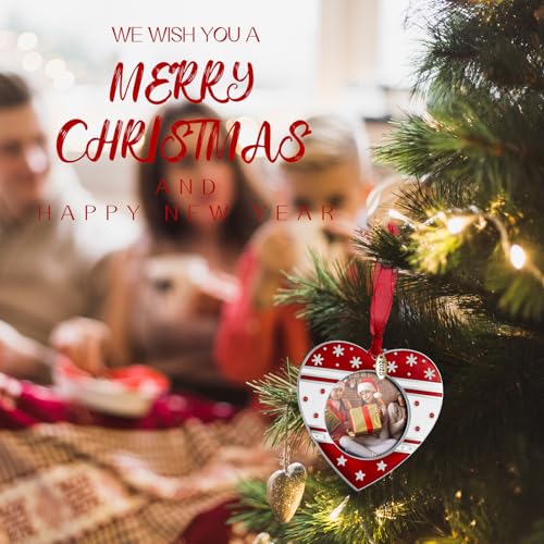 Christmas Tree Ornament Photo Frame - Personalized Holiday Keepsake Pendant with 2-Inch Photo Insert, Red White Silver