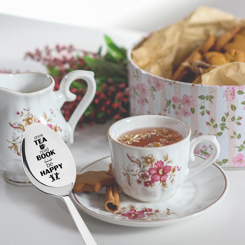 Engraved Coffee Spoon for Book Lovers - 'Drink Tea Read Book Be Happy'