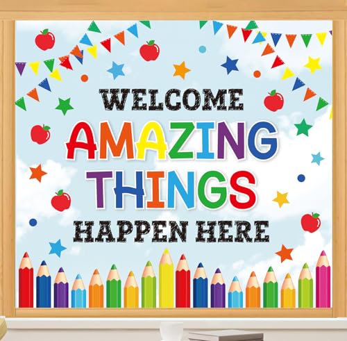 Whaline 9-Sheet Back to School Window Clings – Reusable Classroom Decals