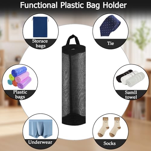 Heavy-Duty Mesh Grocery Bag Holder with Dispenser, Hanging Storage Organizer