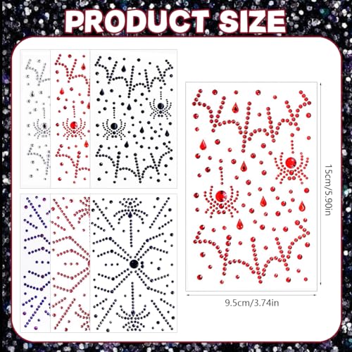 Spider Face Jewels Rhinestone Tattoos 6 Sheets Halloween Makeup Gems