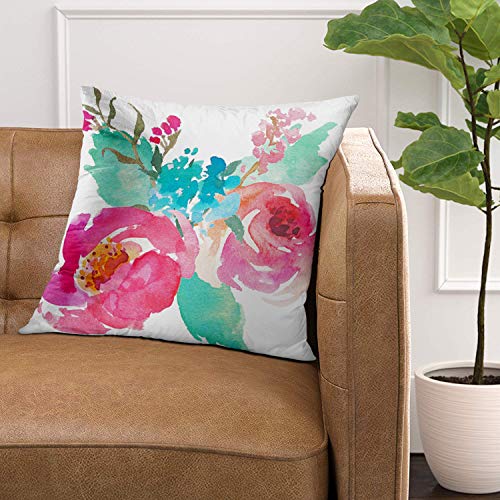 Emvency Watercolor Floral Body Pillow Cover 16x16in - Soft Velvet
