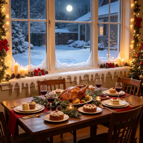 Artificial Snow Fireplace Blanket Roll - Winter Icicle Trim for Holiday Decor (14 x 47 inch)