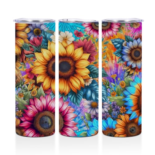 Sunflowers 20oz Stainless Steel Slim Insulated Travel Mug with Lid - Christmas & Birthday Gift for Women Bestie Coworker Variation of Sunflowers