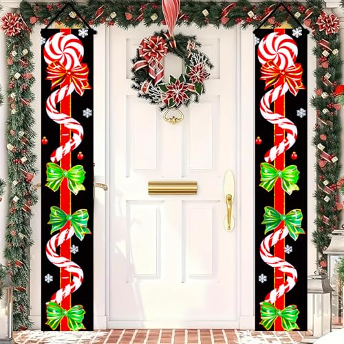 Candy Cane Christmas Banner for Front Door 12x71 Inch Holiday Porch Decor