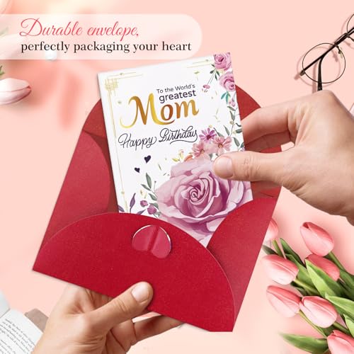 FLYAB Floral Birthday Card for Mom - Elegant Pink Rose Design