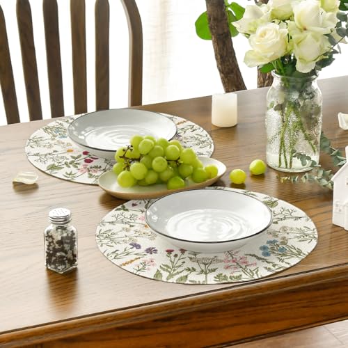 Artoid Mode Round Placemats Set of 4 - 14 Inch Spring Floral Design