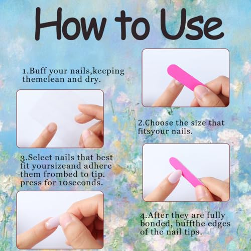Flower Press On Nails Medium Square White French Tip Fake Nails with 3D Rhinestones
