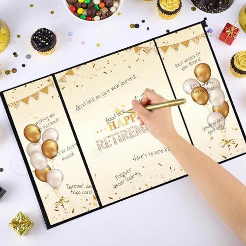 Happy Retirement Guest Book - 18x12 Inch Black Gold Signature Card
