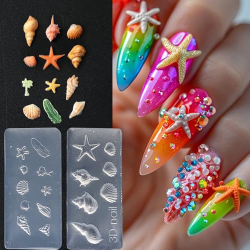 Ocean Silicone Nail Art Molds Set with Carving Pen for 3D Beach Charms