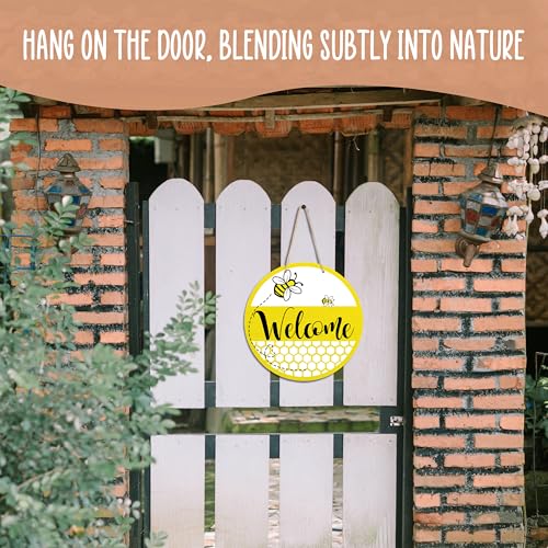 Huastatewolf Wooden Bee Welcome Sign for Front Door 10x10 Inch