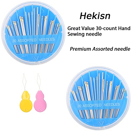 Hekisn 30-Piece Hand Sewing Needle Set - 6 Sizes, Gold-Plated