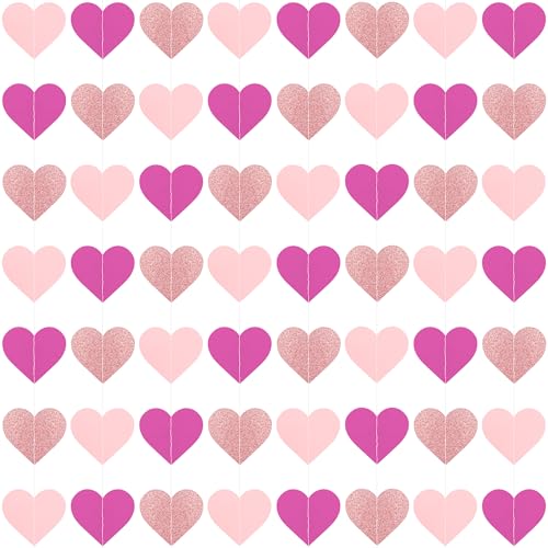 Valentine Heart Garland 8-Pack Glitter Love Banners for Home Decor