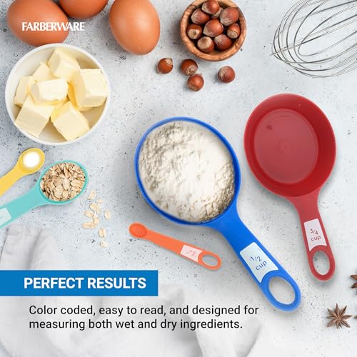 Farberware 12-Piece Measuring Cups and Spoons Set - Color-Coded Nesting