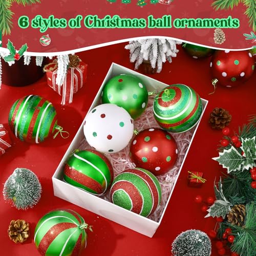 Wettarn 24 Pcs Christmas Ball Ornaments Set - 4 Inch Red Green White