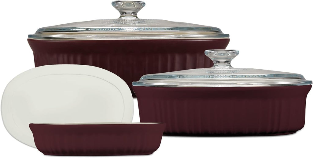 CorningWare Ceramic Bakeware Set - Chip & Crack Resistant Stoneware | 6-Piece French Cabernet, Safe for Oven & Microwave