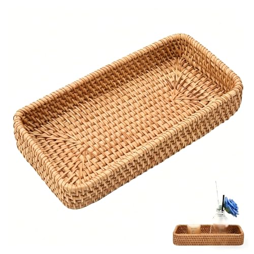 8-Inch Handwoven Rattan Tray for Keys and Jewelry Storage