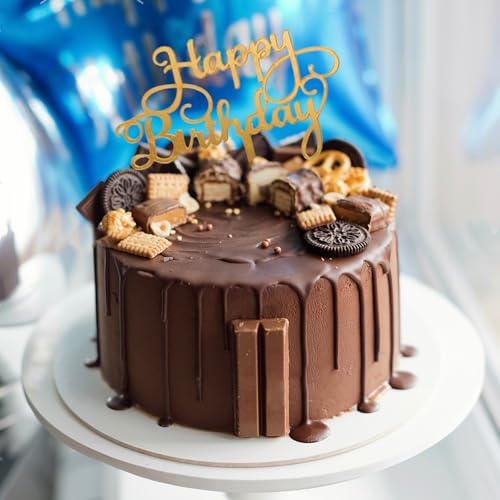 6-Pack Gold Happy Birthday Cake Toppers - Acrylic Decorations