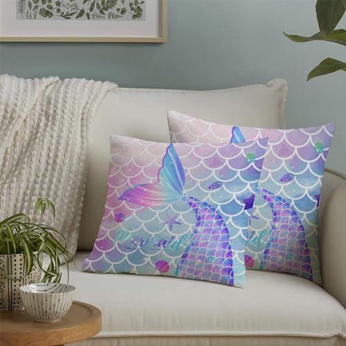 Mermaid Throw Pillow Covers 18x18, Soft Decorative Pillowcases (Mer01) - 2 Pack
