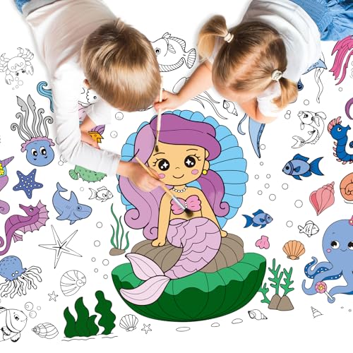 Mermaid Giant Coloring Poster 72" x 30" Party Tablecloth
