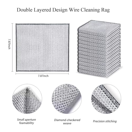 10 PCS Double Layer Stainless Steel Wire Dishwashing Cleaning Cloths