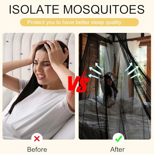 Frienda Queen Size Mosquito Net Canopy - Black Four-Corner Bed Netting