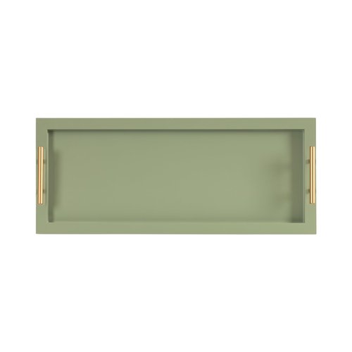 Kate and Laurel Halsey Rectangle Decorative Narrow Tray with Gold Metal Handles; 24 x 10; Green and Gold; Modern Glam Slim Serving Tray with Handles for Living Room Decor