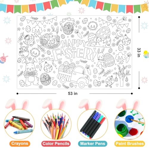 Giant Easter Coloring Poster & Tablecloth - 53x33 Inch Jumbo DIY Banner