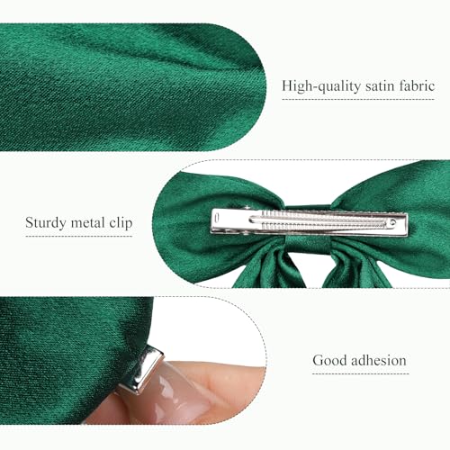 WantGor Satin Long Tail Hair Bow Clip Green Ribbon Barrette for Women