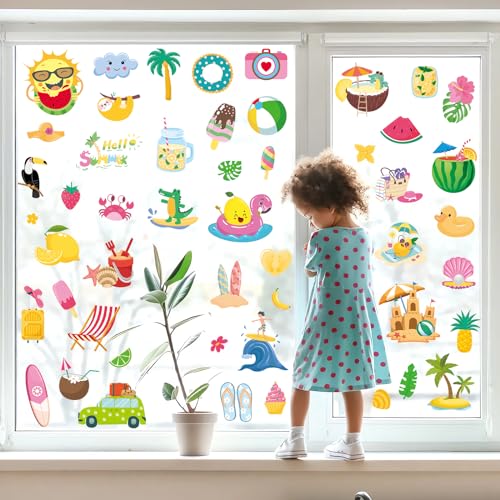 Summer Window Clings - 63 Double-Sided Beach Theme Stickers